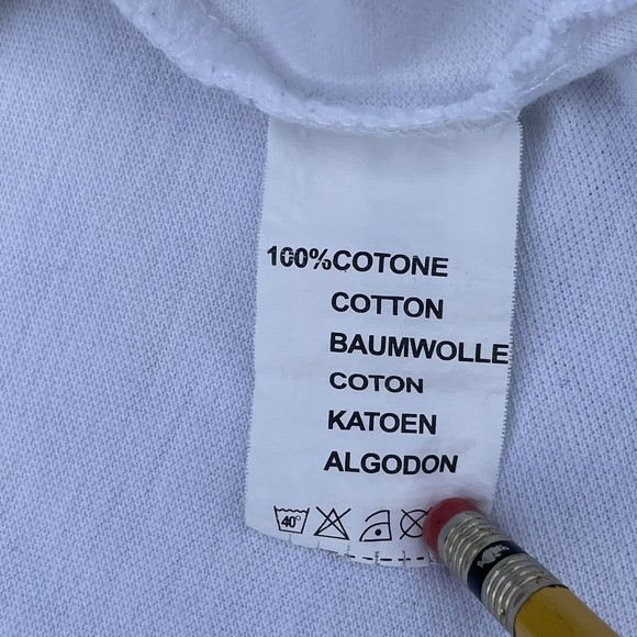 Black Number Polo Shirt Men's Size M/L White with Blue Collar 100% Cotton Pocket - Picture 9 of 13